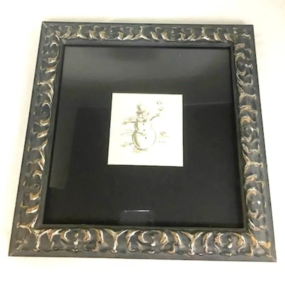 Snowman Shuffle by Connie Formby Framed Print w/ Glass Christmas Winter Holiday